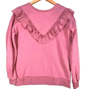 Tea Girls Pink Ruffled Long Sleeve Coquette  Easy Fit Cotton French Terry Top 14